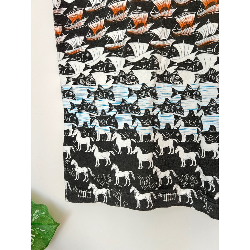 Andazia MC Escher T-Shirt Black White All Over Print Vintage 90s Single Stitch M - Picture 3 of 8
